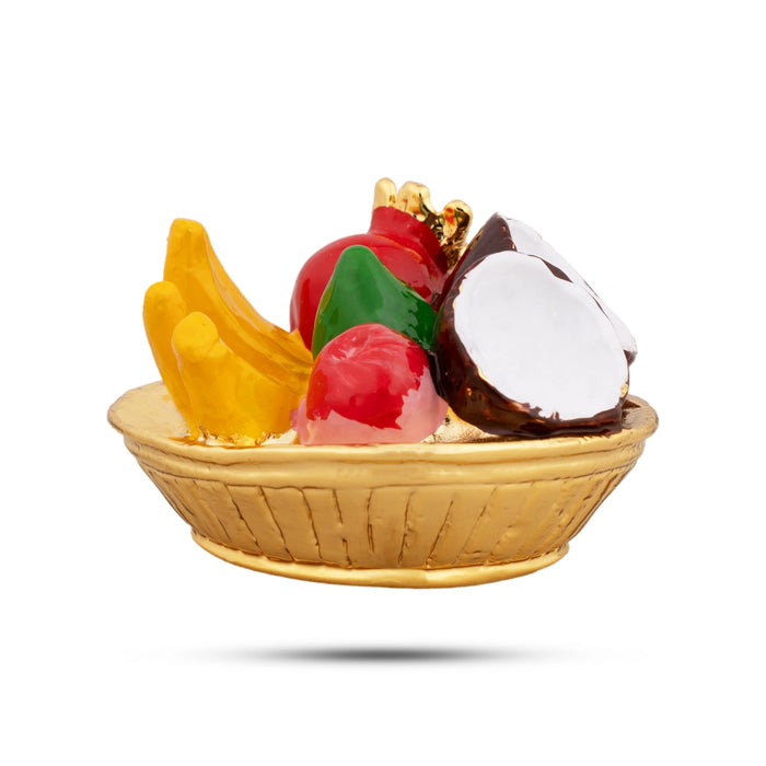 Artificial Fruits Basket - 1 x 2 Inches | Fake Fruit Basket/ Metal Gold Polish Artificial Fruits With Plate for Home