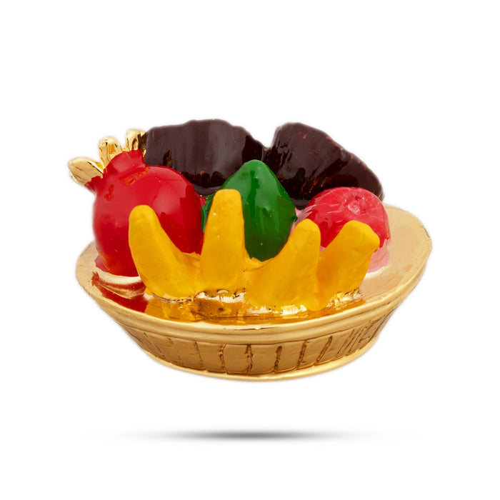 Artificial Fruits Basket - 1 x 2 Inches | Fake Fruit Basket/ Metal Gold Polish Artificial Fruits With Plate for Home