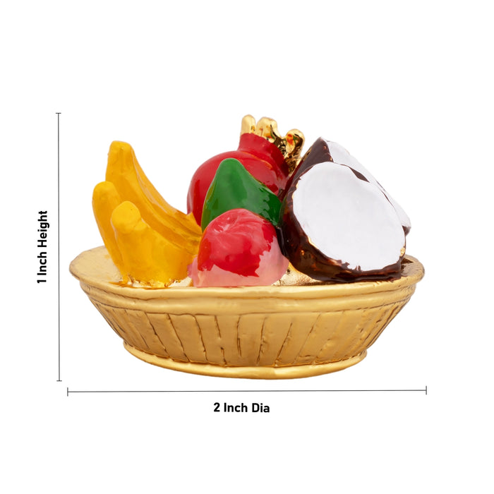 Artificial Fruits Basket - 1 x 2 Inches | Fake Fruit Basket/ Metal Gold Polish Artificial Fruits With Plate for Home