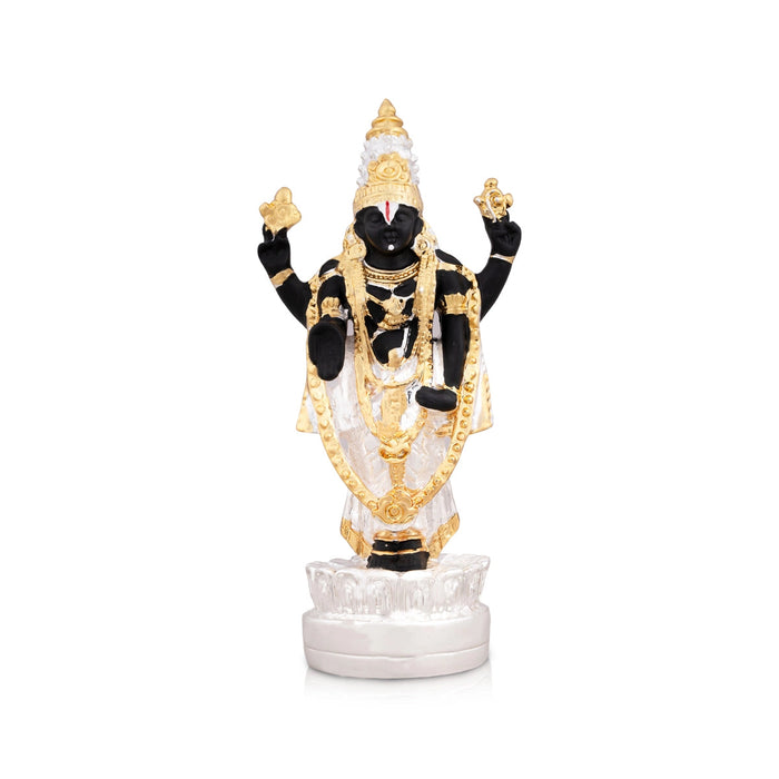 Vishnu Murti Standing On Lotus - 5 x 2.25 Inches | Silver Polish Venkateswara Swamy Idol/ Resin Statue for Pooja