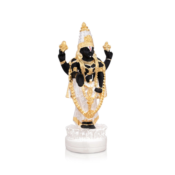 Vishnu Murti Standing On Lotus - 5 x 2.25 Inches | Silver Polish Venkateswara Swamy Idol/ Resin Statue for Pooja