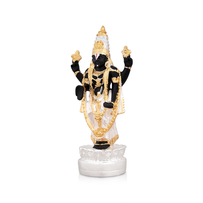 Vishnu Murti Standing On Lotus - 5 x 2.25 Inches | Silver Polish Venkateswara Swamy Idol/ Resin Statue for Pooja
