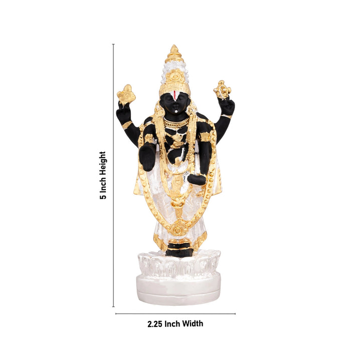 Vishnu Murti Standing On Lotus - 5 x 2.25 Inches | Silver Polish Venkateswara Swamy Idol/ Resin Statue for Pooja