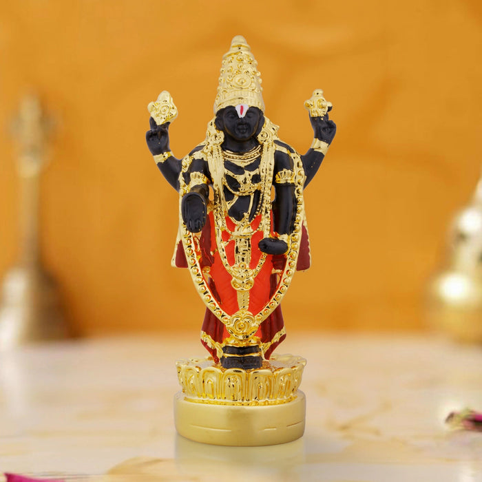 Vishnu Murti Standing On Lotus - 5 x 2.25 Inches | Resin Balaji Idol/ Gold Polish Balaji Murti for Pooja
