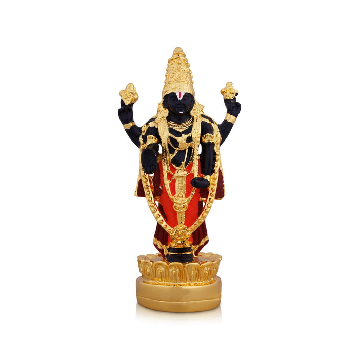 Vishnu Murti Standing On Lotus - 5 x 2.25 Inches | Resin Balaji Idol/ Gold Polish Balaji Murti for Pooja