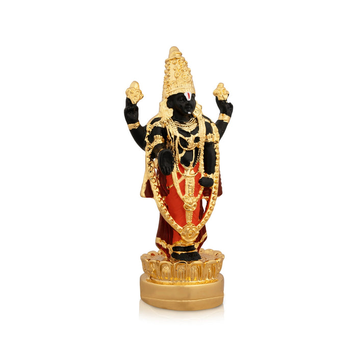 Vishnu Murti Standing On Lotus - 5 x 2.25 Inches | Resin Balaji Idol/ Gold Polish Balaji Murti for Pooja
