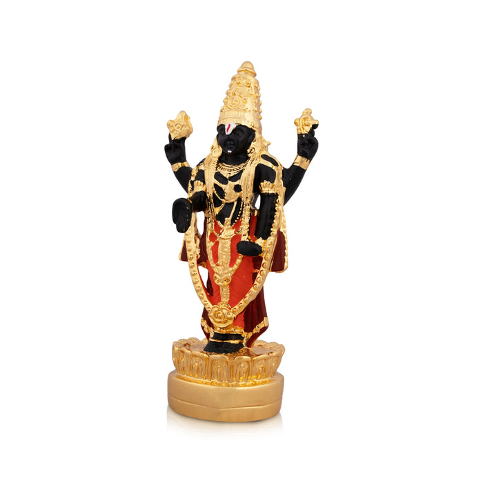 Vishnu Murti Standing On Lotus - 5 x 2.25 Inches | Resin Balaji Idol/ Gold Polish Balaji Murti for Pooja