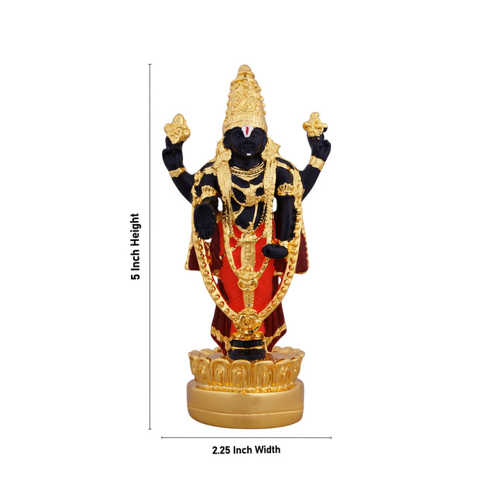 Vishnu Murti Standing On Lotus - 5 x 2.25 Inches | Resin Balaji Idol/ Gold Polish Balaji Murti for Pooja