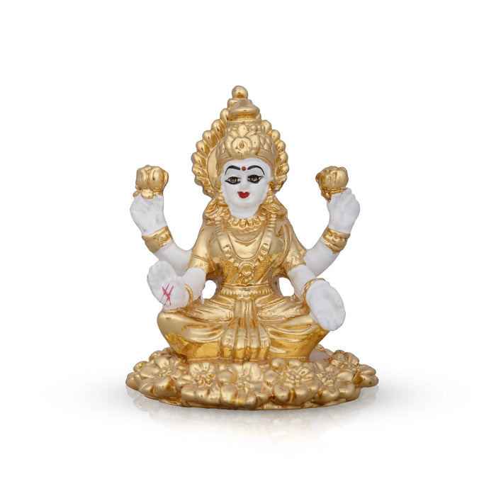 Lakshmi Idol Sitting On Flower - 3 x 2 Inches | Ceramic Sculpture/ Lakshmi Murti/ Laxmi Murti for Pooja