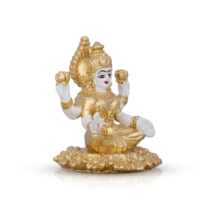 Lakshmi Idol Sitting On Flower - 3 x 2 Inches | Ceramic Sculpture/ Lakshmi Murti/ Laxmi Murti for Pooja