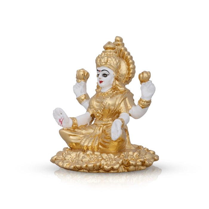 Lakshmi Idol Sitting On Flower - 3 x 2 Inches | Ceramic Sculpture/ Lakshmi Murti/ Laxmi Murti for Pooja