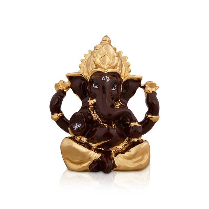 Ganesh Murti - 2.5 x 1.75 Inches | Metal Gold Polish Ganpati Murti/ Sitting Vinayaka Statue for Pooja