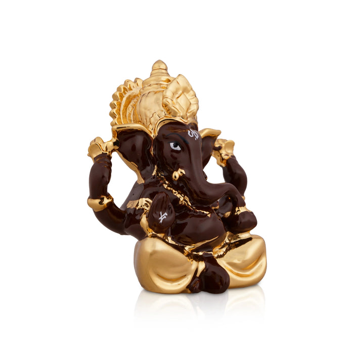 Ganesh Murti - 2.5 x 1.75 Inches | Metal Gold Polish Ganpati Murti/ Sitting Vinayaka Statue for Pooja