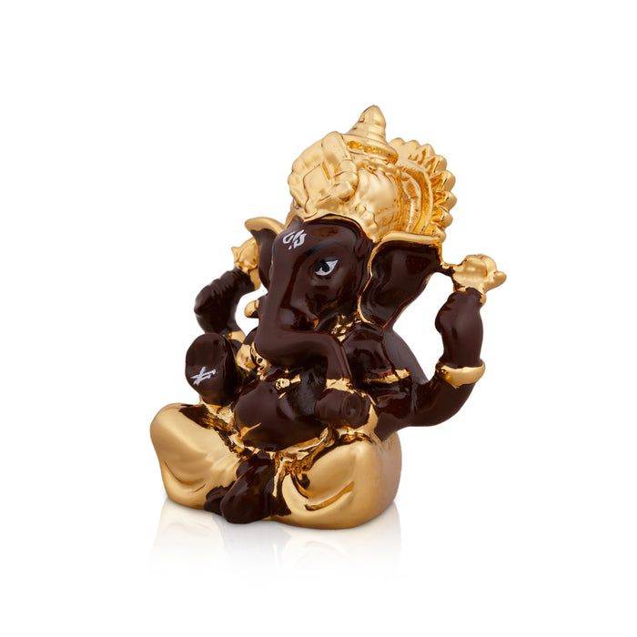 Ganesh Murti - 2.5 x 1.75 Inches | Metal Gold Polish Ganpati Murti/ Sitting Vinayaka Statue for Pooja