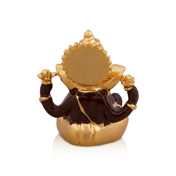 Ganesh Murti - 2.5 x 1.75 Inches | Metal Gold Polish Ganpati Murti/ Sitting Vinayaka Statue for Pooja