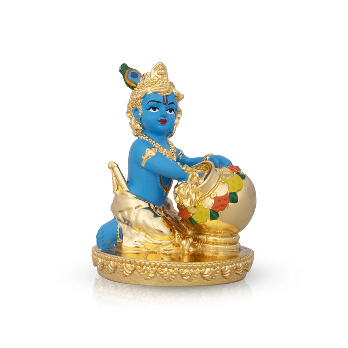 Butter Krishna Idol - 4 x 3 Inches | Krishna Statue/ Ceramic Sculpture for Pooja/ 235 Gms Approx