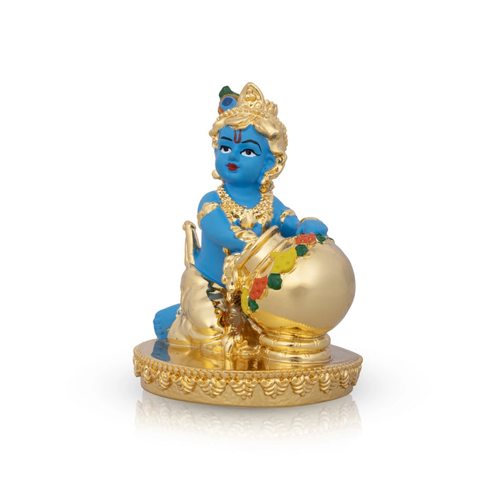 Butter Krishna Idol - 4 x 3 Inches | Krishna Statue/ Ceramic Sculpture for Pooja/ 235 Gms Approx