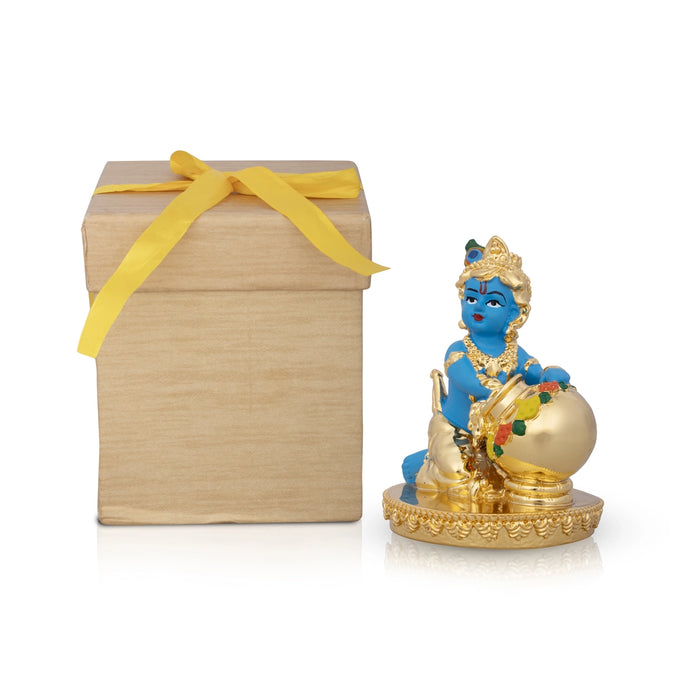 Butter Krishna Idol - 4 x 3 Inches | Krishna Statue/ Ceramic Sculpture for Pooja/ 235 Gms Approx