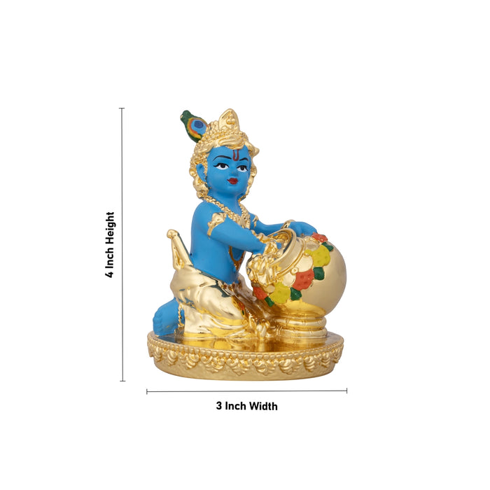 Butter Krishna Idol - 4 x 3 Inches | Krishna Statue/ Ceramic Sculpture for Pooja/ 235 Gms Approx