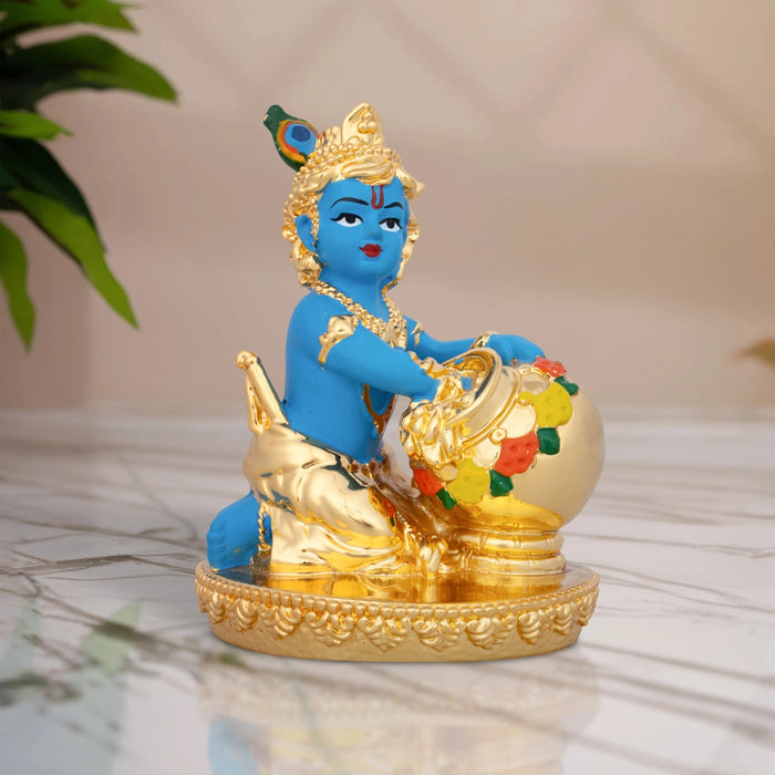 Butter Krishna Idol - 4 x 3 Inches | Krishna Statue/ Ceramic Sculpture for Pooja/ 235 Gms Approx