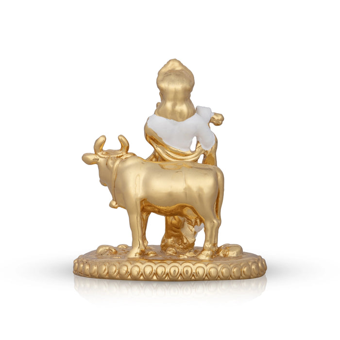 Krishna Murti With Cow - 3 x 2.5 Inches | Ceramic Sculpture/ Standing Krishna Idol for Pooja