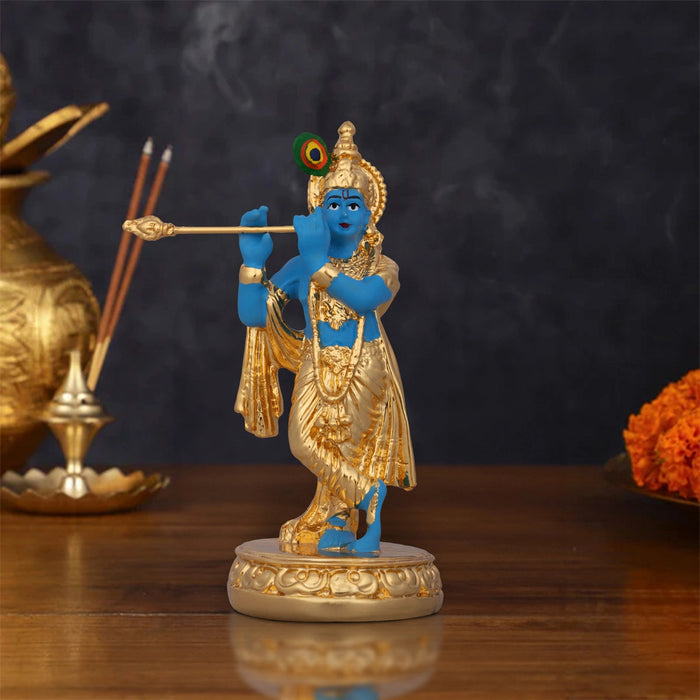 Flute Krishnan Statue - 4.5 x 1.5 Inches | Ceramic Sculpture/ Krishna Flute Statue for Pooja
