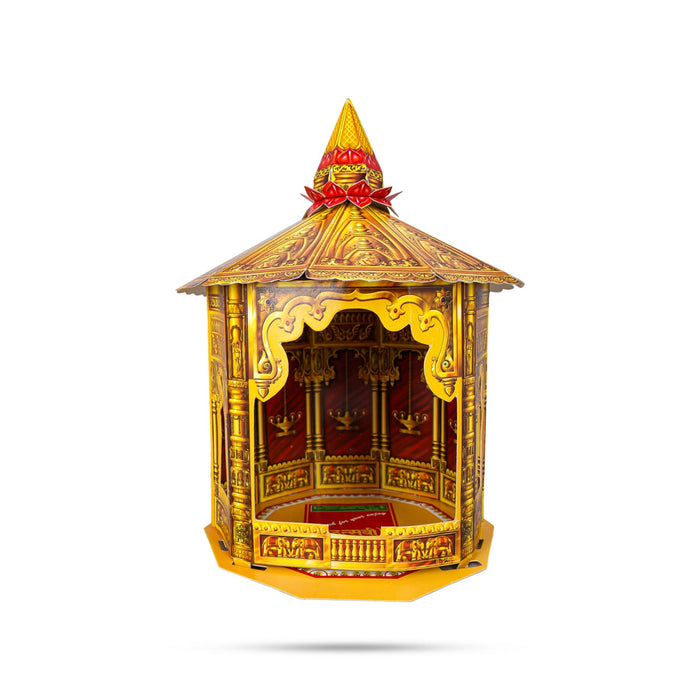 Ganpati Decoration Mandir - 7 x 6.5 Inches | Eco Friendly Mandir Decoration/ Suvarna Makhar Design Paper Mandir