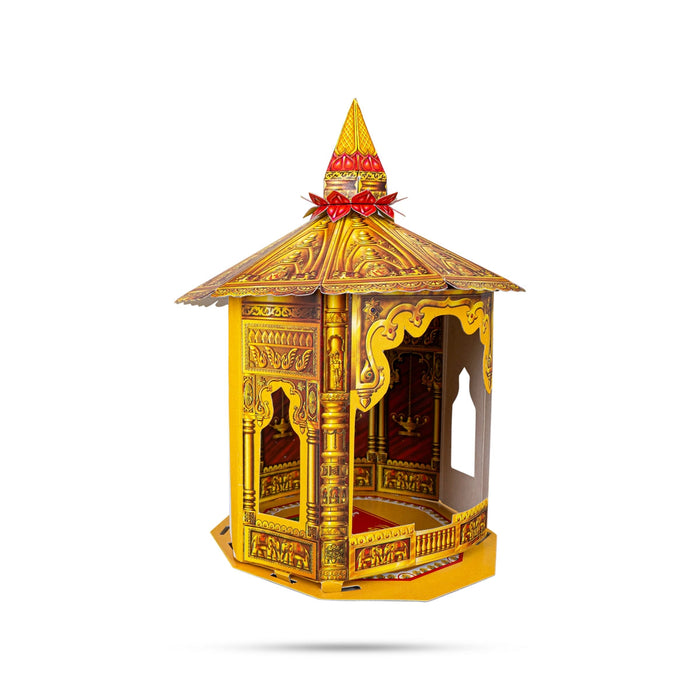 Ganpati Decoration Mandir - 7 x 6.5 Inches | Eco Friendly Mandir Decoration/ Suvarna Makhar Design Paper Mandir