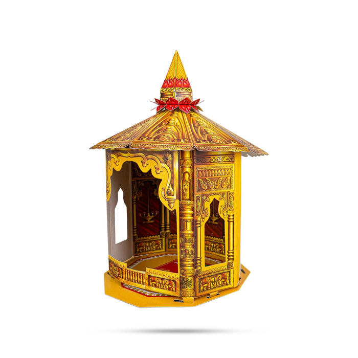 Ganpati Decoration Mandir - 7 x 6.5 Inches | Eco Friendly Mandir Decoration/ Suvarna Makhar Design Paper Mandir