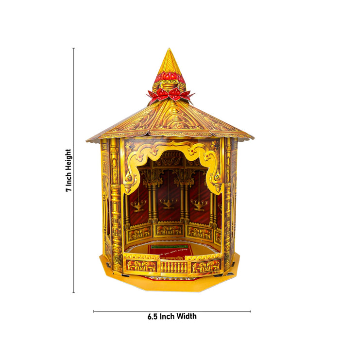 Ganpati Decoration Mandir - 7 x 6.5 Inches | Eco Friendly Mandir Decoration/ Suvarna Makhar Design Paper Mandir