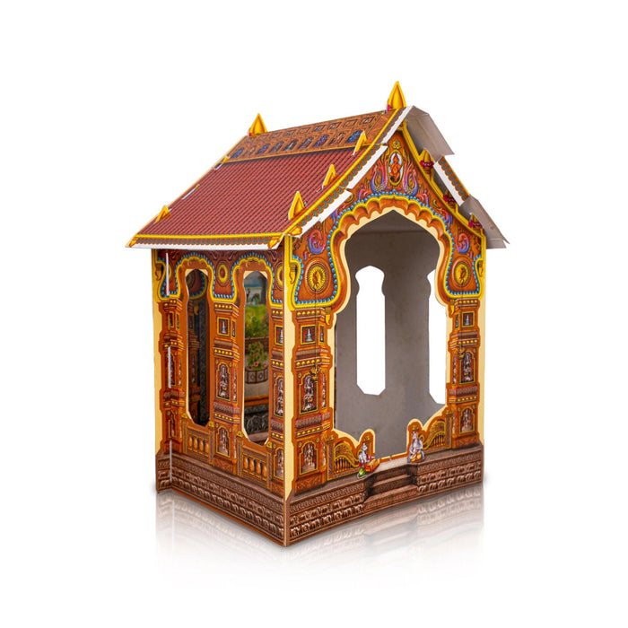 Ganpati Decoration Mandir - 8 x 6 Inches | Eco Friendly Mandir Decoration/ Kokan Makhar Design Paper Mandir