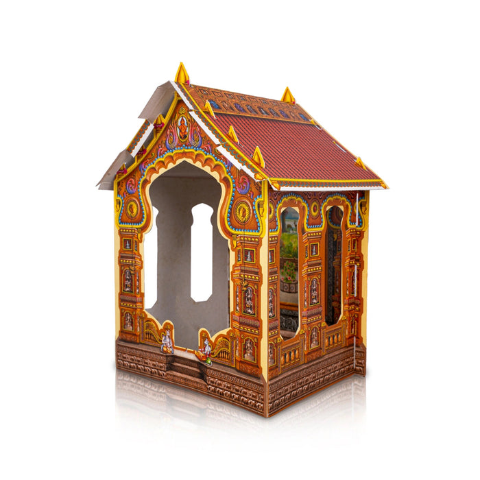 Ganpati Decoration Mandir - 8 x 6 Inches | Eco Friendly Mandir Decoration/ Kokan Makhar Design Paper Mandir