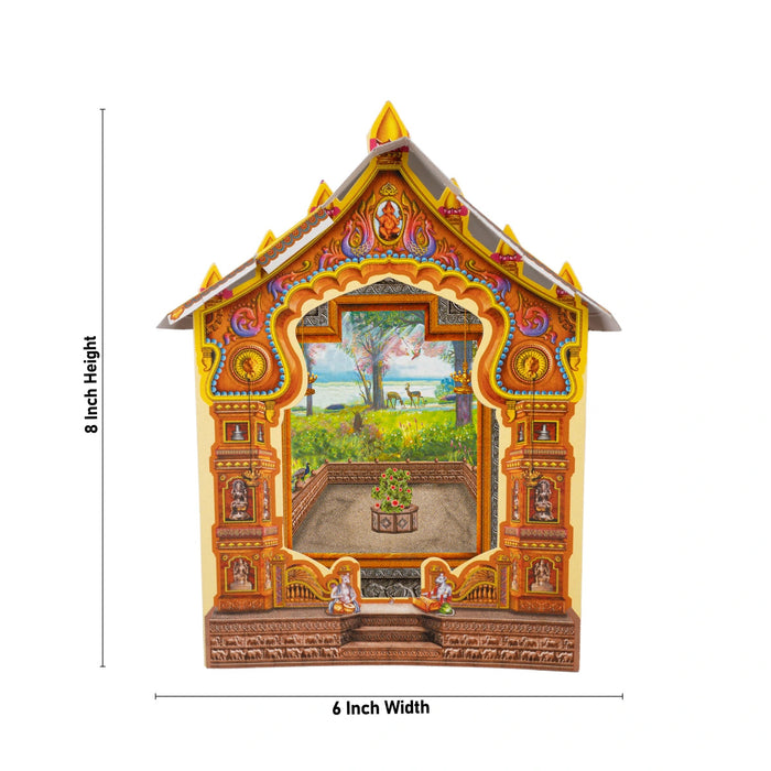 Ganpati Decoration Mandir - 8 x 6 Inches | Eco Friendly Mandir Decoration/ Kokan Makhar Design Paper Mandir