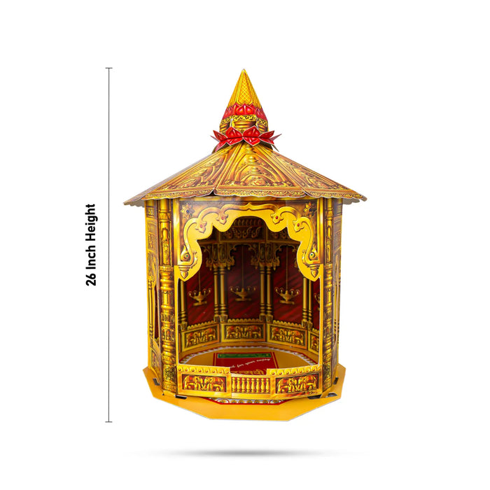 Pooja Mandir Set-26 Inches | Suvarna Makhar Design Paper Mandir/Eco Friendly Puja Mandapam for Ganpati Decoration