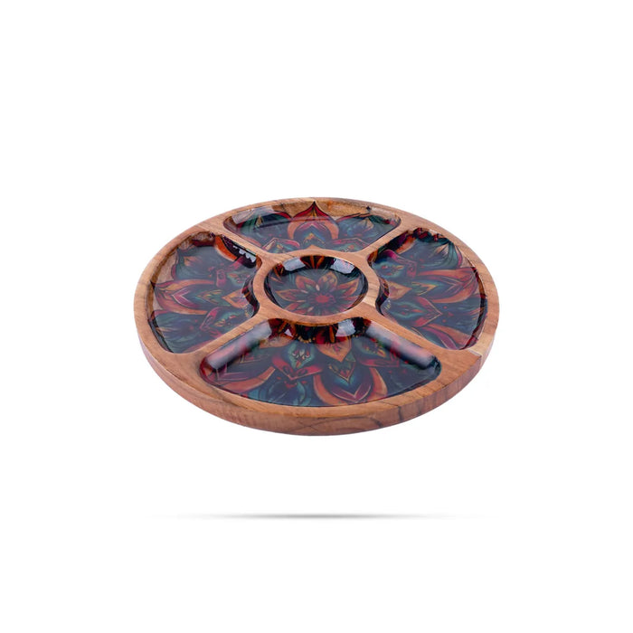 Partition Plate - 1 X 12 Inches | Enamel Design Wooden Plate/ Wooden Tray/ Decorative Plate For Home Decor