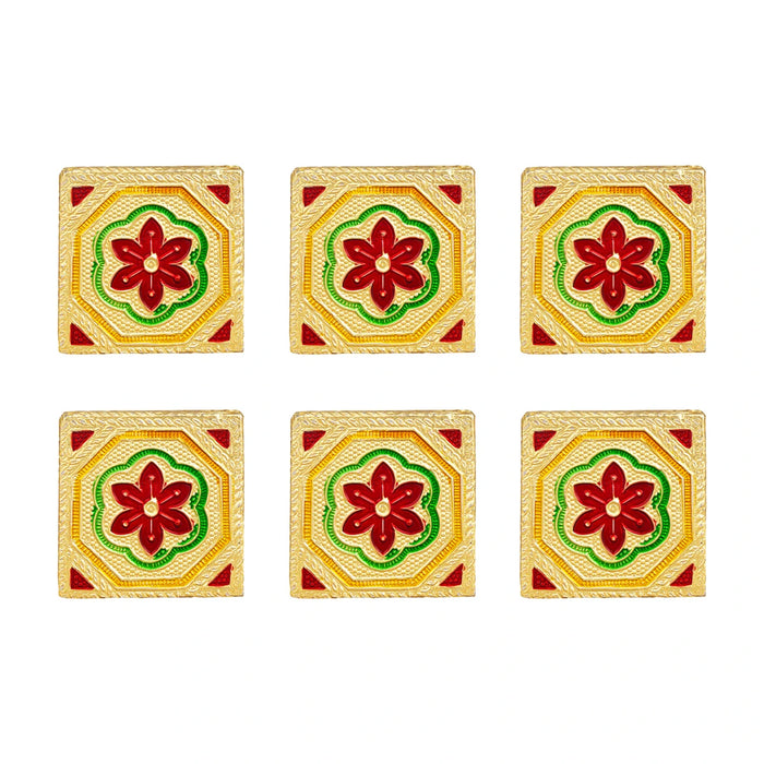Chowki With Base - 2 x 2 Inches | 6 Pcs/ Gold Polish Bajot/ Floral Design Patla/ Manai Palagai For Pooja