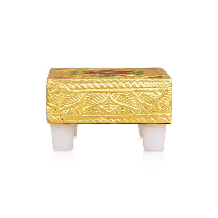 Chowki With Base - 2 x 2 Inches | 6 Pcs/ Gold Polish Bajot/ Floral Design Patla/ Manai Palagai For Pooja