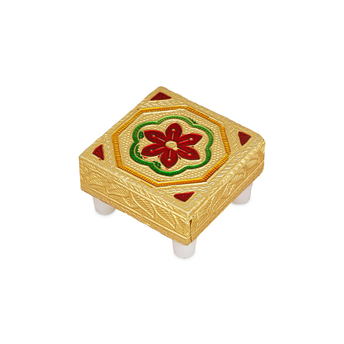 Chowki With Base - 2 x 2 Inches | 6 Pcs/ Gold Polish Bajot/ Floral Design Patla/ Manai Palagai For Pooja
