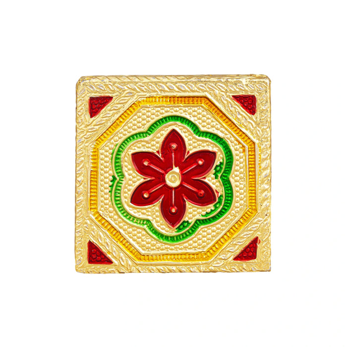 Chowki With Base - 2 x 2 Inches | 6 Pcs/ Gold Polish Bajot/ Floral Design Patla/ Manai Palagai For Pooja