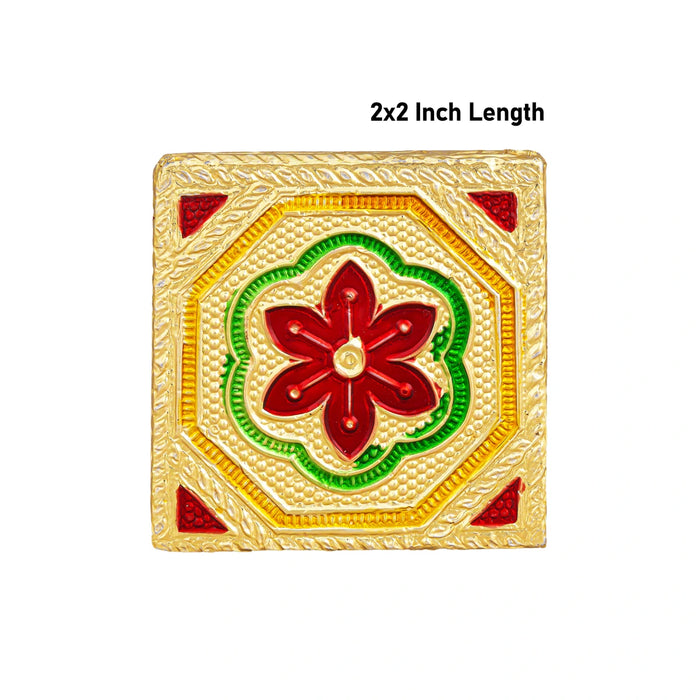 Chowki With Base - 2 x 2 Inches | 6 Pcs/ Gold Polish Bajot/ Floral Design Patla/ Manai Palagai For Pooja