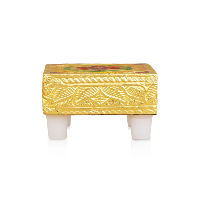 Patla With Stand - 3 x 3 inches | 4 Pcs / Flower Design Bajot/ Gold Polish Manai Palagai for Home