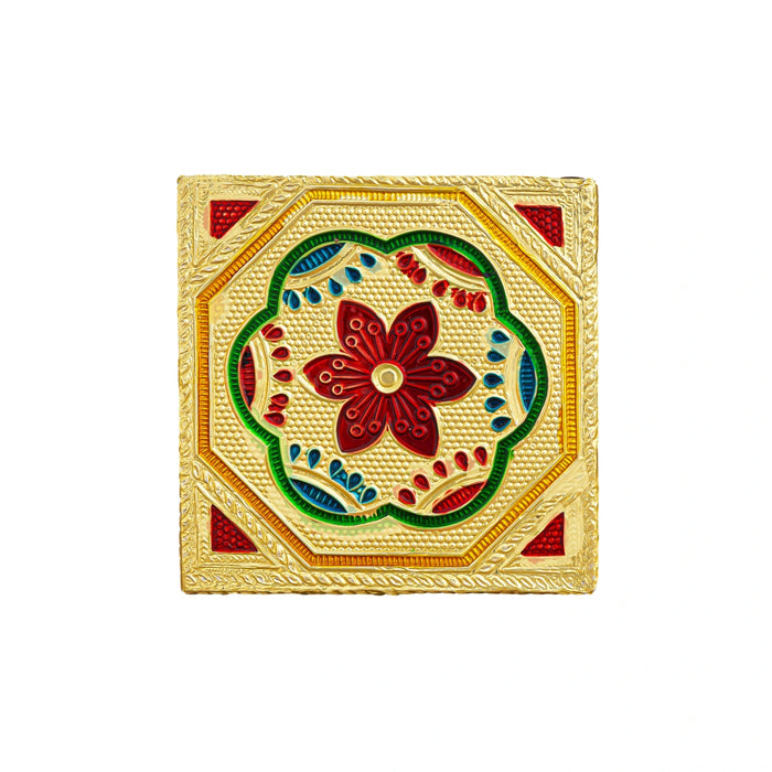 Patla With Stand - 3 x 3 inches | 4 Pcs / Flower Design Bajot/ Gold Polish Manai Palagai for Home
