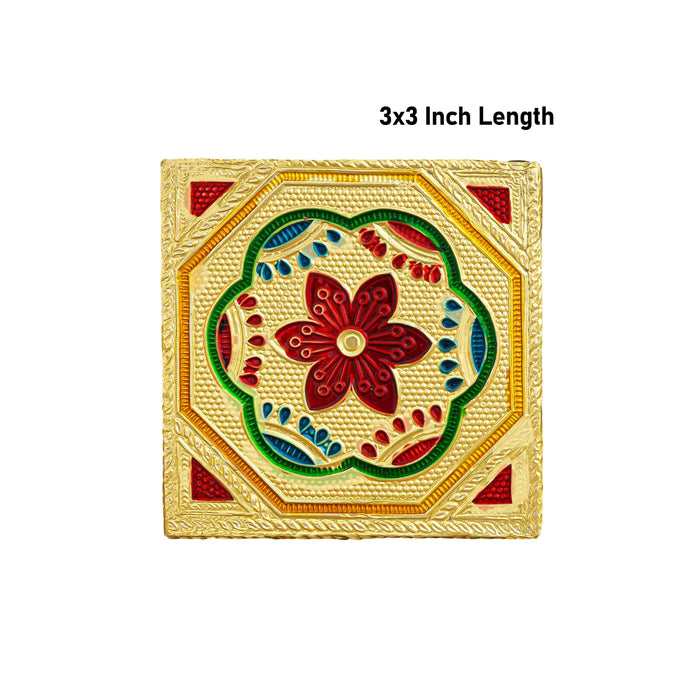 Patla With Stand - 3 x 3 inches | 4 Pcs / Flower Design Bajot/ Gold Polish Manai Palagai for Home