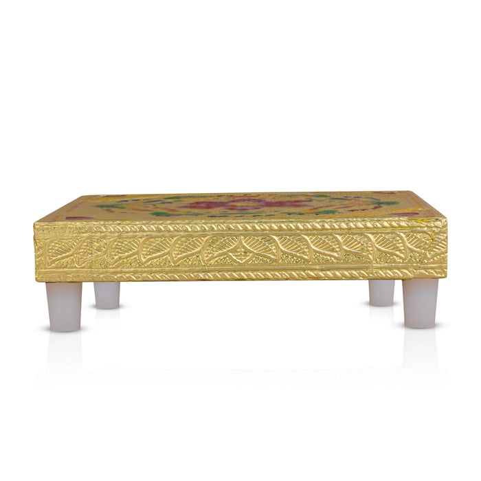 Chowki With Base - 5 x 5 Inches | Gold Polish Bajot / Flower Design Patla / Manai Palagai For Pooja