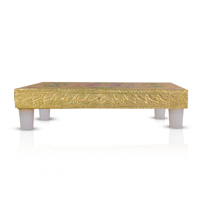 Bajot with Bush - 6 x 6 Inches | Gold Polish Pooja Chowki/ Patla/ Pedestal for Home & Deity Decor