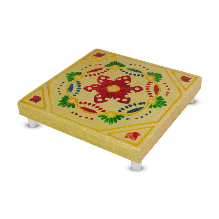 Bajot with Bush - 6 x 6 Inches | Gold Polish Pooja Chowki/ Patla/ Pedestal for Home & Deity Decor