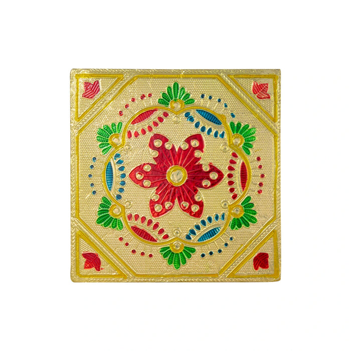 Bajot with Bush - 6 x 6 Inches | Gold Polish Pooja Chowki/ Patla/ Pedestal for Home & Deity Decor