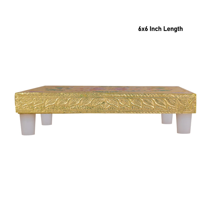 Bajot with Bush - 6 x 6 Inches | Gold Polish Pooja Chowki/ Patla/ Pedestal for Home & Deity Decor