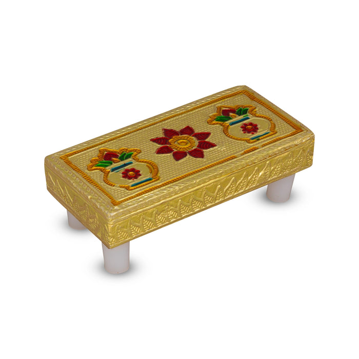 Chowki With Base - 4 x 2 Inches | Manai Palagai/ Gold Polish Bajot/ Kalash Design Patla For Deity