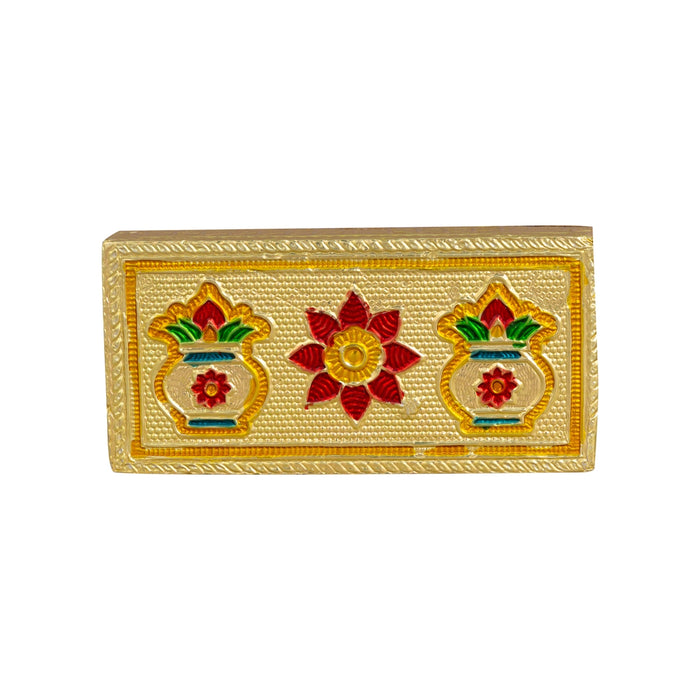 Chowki With Base - 4 x 2 Inches | Manai Palagai/ Gold Polish Bajot/ Kalash Design Patla For Deity
